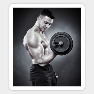 Athletic man working out with heavy dumbbells Sticker